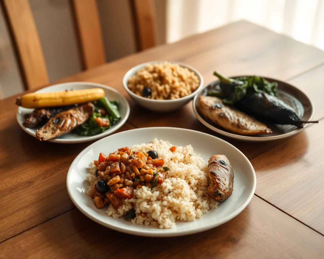 An everyday balanced meal on a home dinner table